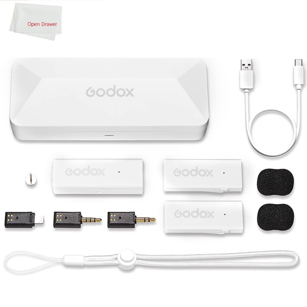 GODOX MoveLink Mini Microphone, White Kit2, Wireless Lavalier Microphone, for Photography, Vlog, Filmmaking, Speech, with 2 Transmitter 1 Receiver (White Kit2 (Lightning))