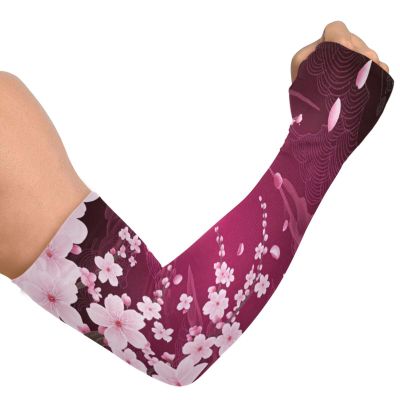 Dussdil Rose Red Cherry Blossoms Gardening Arm Sleeves Flowers Farm UV Sun Protection Cooling Arm Sleeves for Garden Farm Women Men with Thumb Hole