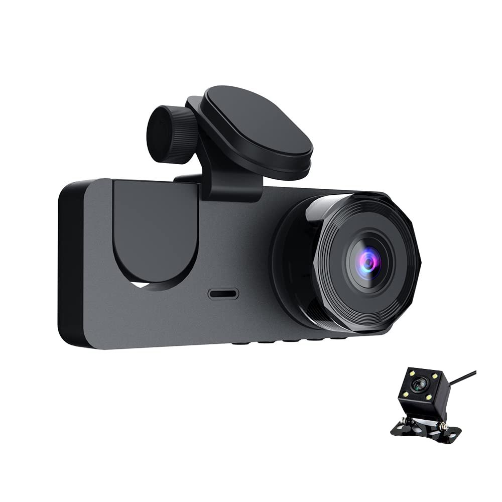 JIAQY 3 Channel Dash Camera for Car, with Wide Angle Lens, 1080P Full HD 2.0 inch Screen, Night Vision, Parking Mode, Loop Recording