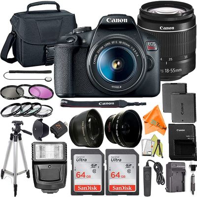 Canon EOS Rebel T7 DSLR Camera Bundle with EF-S 18-55mm f3.5-5.6 Zoom Lens + ZeeTech Accessory Bundle + 2 Pack SanDisk 64GB Memory Card + Filter Kit + Flash + Tripod, 18-55mm Lens (Canon T7) (Renewed)