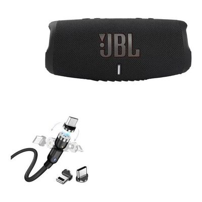BoxWave Cable Compatible With JBL Charge 5 - MagnetoSnap AllCharge Cable, Magnet Charging Cable USB Type-C Micro USB - Jet Black