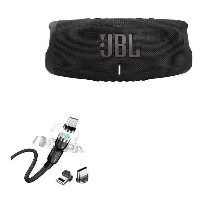 BoxWave Cable Compatible With JBL Charge 5 - MagnetoSnap AllCharge Cable, Magnet Charging Cable USB Type-C Micro USB - Jet Black