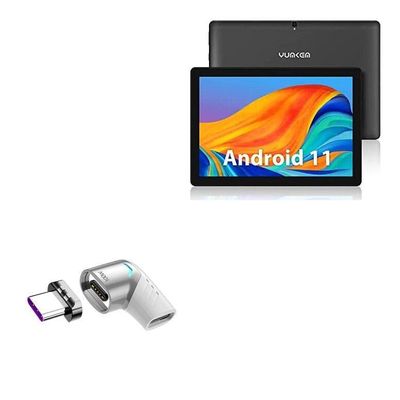 BoxWave Adapter Compatible with YUMKEM Android Tablet U221 (10.1 in) - MagnetoSnap PD Angle Adapter, Magnetic Charging Connector Device Saver - Metallic Silver