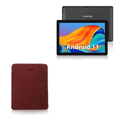 BoxWave Case Compatible with YUMKEM Android Tablet U221 (10.1 in) - Velvet Pouch Stand, Velour Slip Sleeve Built-in Foldable Kickstand - Burgundy
