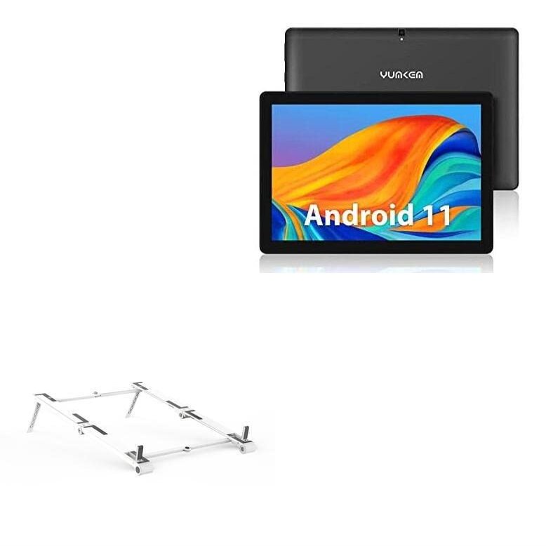 BoxWave Stand and Mount Compatible with YUMKEM Android Tablet U221 (10.1 in) - Pocket Aluminum Stand 3-in-1, Portable Multi Angle Viewing Riser - Metallic Silver