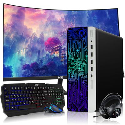 HP G3 Gaming Desktop PC, Intel Core i5 6th Gen, GT 1030 Graphics, 32GB RAM, 512GB SSD, MTG New 24 Inch Curved Monitor, RGB Keyboard Mouse, Headphone, Webcam, WiFi, Windows 11 (Renewed)