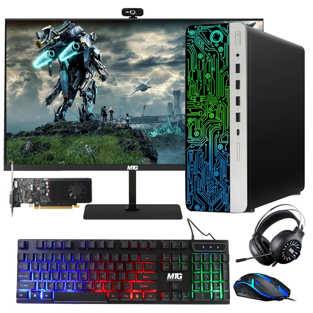 HP G3 Gaming Desktop PC, Intel Core i5 6th Gen, GT 1030 Graphics, 32GB RAM, 1TB SSD, MTG New 27 Inch Monitor, RGB Keyboard Mouse, Headphone, Webcam, WiFi, Windows 11 (Renewed)