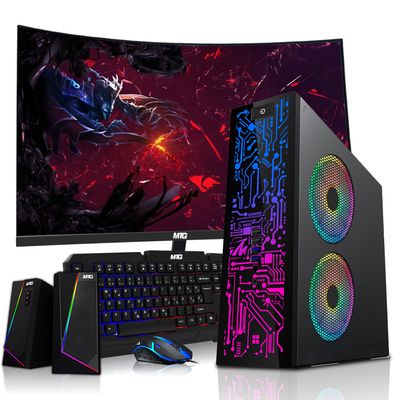 HP G2 Desktop Computer PC, Intel Core i3, 8GB RAM, 256GB SSD, 24-Inch Curved Monitor, RGB Speaker, RGB Keyboard with AI-Enabled Copilot Key Mouse, 2X ARGB Fan, WiFi, Windows 11 Pro (Renewed)