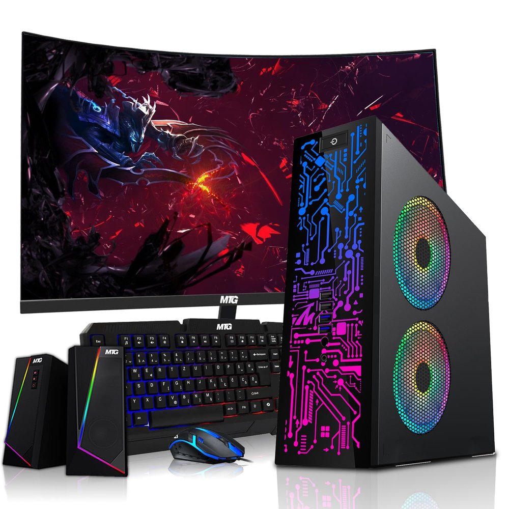 HP G2 Desktop Computer PC, Intel Core i3, 8GB RAM, 256GB SSD, 24-Inch Curved Monitor, RGB Speaker, RGB Keyboard with AI-Enabled Copilot Key Mouse, 2X ARGB Fan, WiFi, Windows 11 Pro (Renewed)
