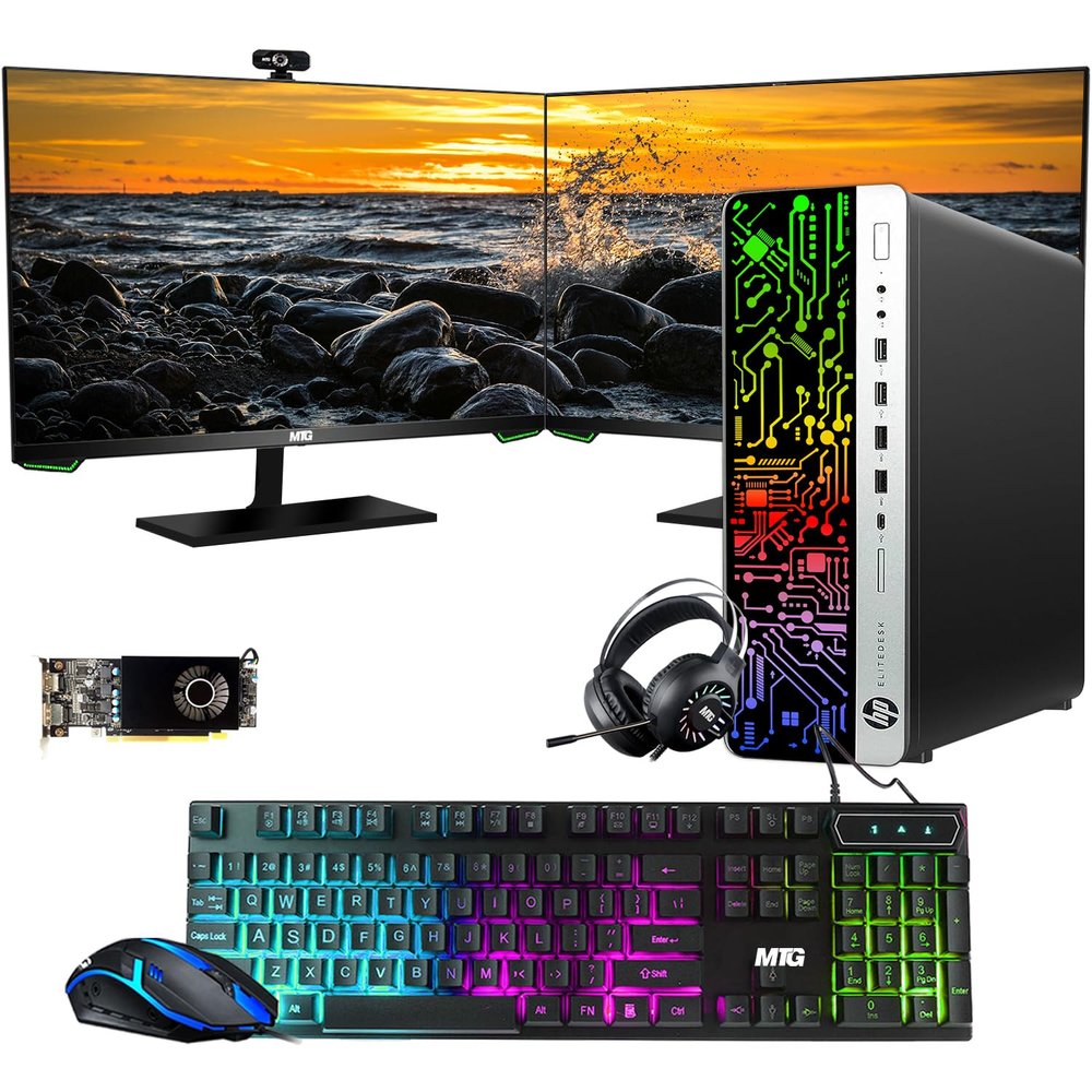 TechMagnet HP G3 RGB Computer PC Intel i5-6th Gen, AMD RX 550 Graphics, 32GB RAM, 512GB SSD + 2TB HDD, MTG 27-inch Dual Monitor, RGB Kit, Webcam, Windows 11 Pro (Renewed)