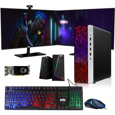 HP G3 Gaming Desktop PC, Intel Core i5 6th Gen, AMD RX 550 Graphics, 32GB RAM, 512GB SSD + 128GB SSD, MTG 24 Inch Dual Monitor, RGB Keyboard Mouse, Speaker, Webcam, Windows 11 (Renewed)