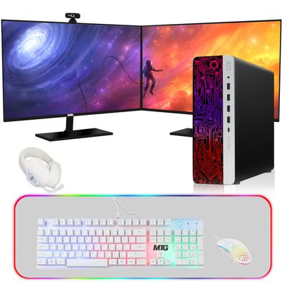 HP G3 Gaming Desktop PC, Intel Core i5 6th Gen, GT 1030 Graphics, 32GB RAM, 240GB SSD + 3TB HDD, MTG New 27 Inch Dual Monitor, Gaming Kit Webcam, Windows 11 (Renewed)