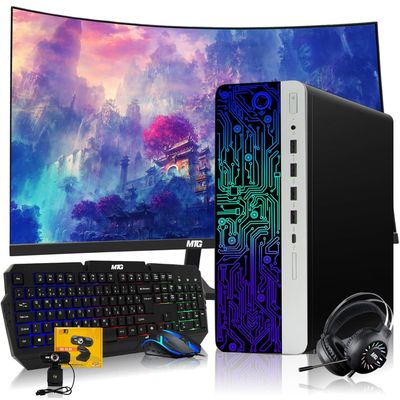 HP G3 RGB Computer PC Intel i5-6th Gen, AMD RX 550 Graphics, 32GB RAM, 1TB SSD + 2TB HDD, MTG New 24 Inch Curved Monitor, RGB Kit, Webcam, Windows 11 Pro (Renewed)