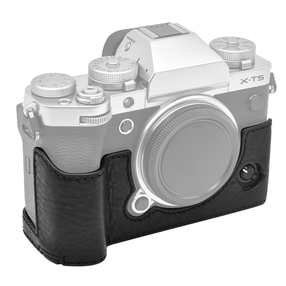 MUZIRI KINOKOO Fuji XT5 Case, Protective Case Compatible for Fujifilm X-T5/Fuji X-T5 Camera - Genuine Leather Half-Body Bottom Case - Black