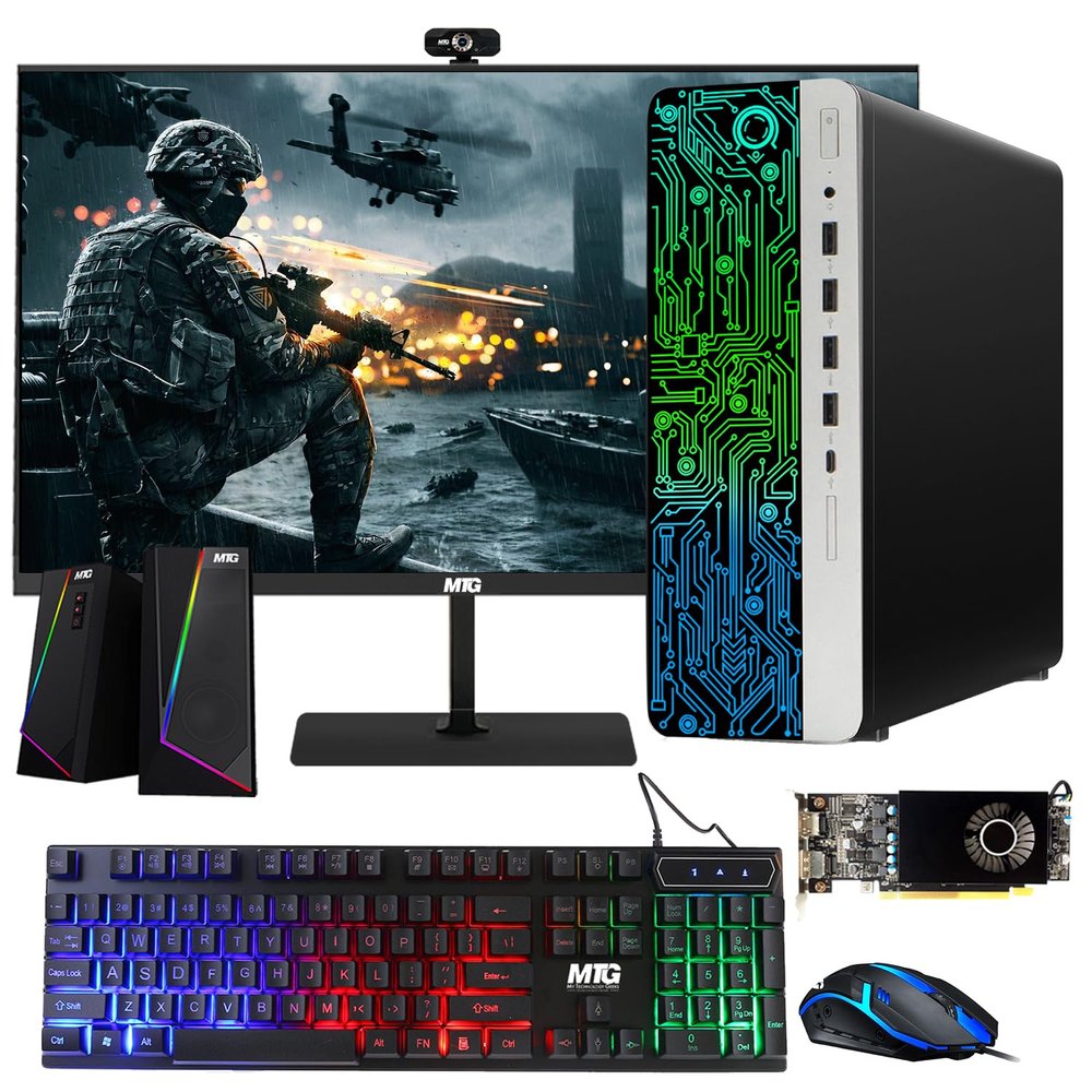 HP G3 Gaming Desktop PC, Intel Core i5 6th Gen, AMD RX 550 Graphics, 32GB RAM, 240GB SSD + 1TB HDD, MTG 24 Inch Monitor, RGB Keyboard Mouse, Speaker, Webcam, WiFi, Windows 11 (Renewed)