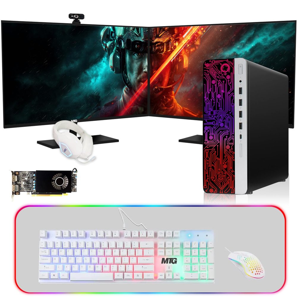 HP G3 Gaming Desktop PC, Intel Core i5 6th Gen, AMD RX 550 Graphics, 32GB RAM, 240GB SSD, MTG New 27 Inch Dual Monitor, Gaming Kit Webcam, Windows 11 (Renewed)
