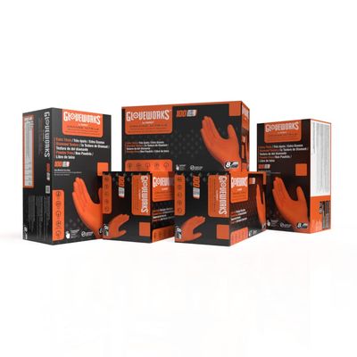 GLOVEWORKS Nitrile Gloves Disposable Orange 8 mil, X-Large 5 Boxes of 100