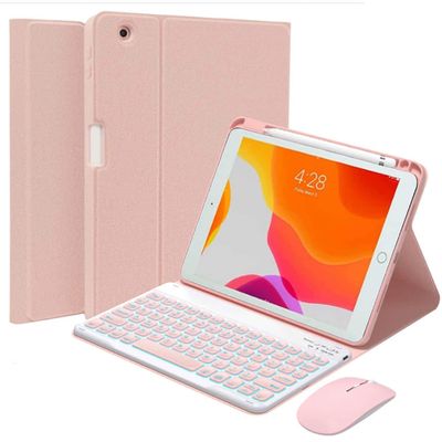QYiiD Backlit Keyboard Case for iPad Pro 12.9-inch 2017/2015 (Old Model, 2nd & 1st Generation), Magnetically Detachable Wireless Keyboard Mouse, Smart Folio with Pencil Holder, Pink