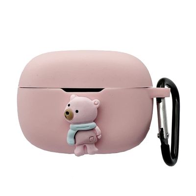 Cute Case for JBL Vibe 200TWS, Wave 200TWS True Wireless Earbuds, Seadream Cartoon Kawaii 3D Bear Style Earphones Skin Cover, Protective Carrying Case with Keychain Hook (Bear with Scarf)