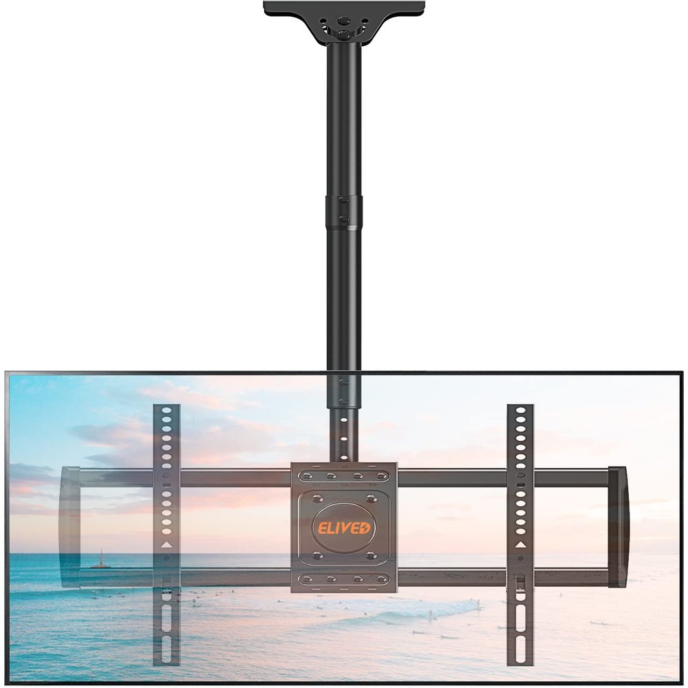 ELIVED Ceiling TV Mount for Most 37-75 Inch TVs, Height Adjustable Full Motion Ceiling Mount for Flat Pitched Roof, Hanging TV Bracket Swivel and Tilt, Holds up to 110 lbs, Max VESA 600x400mm YD3016