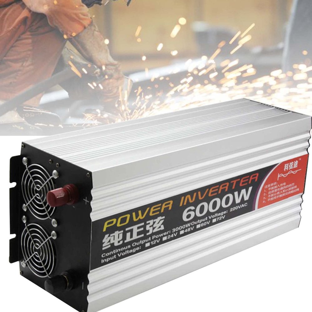3000W 4000W 5000W 6000W Pure Sine Wave Inverter Charger,Power Inverter 12V 24V DC to 120V AC Converter with LCD Digital Display for Travel/Camping,6000W-12vto110V