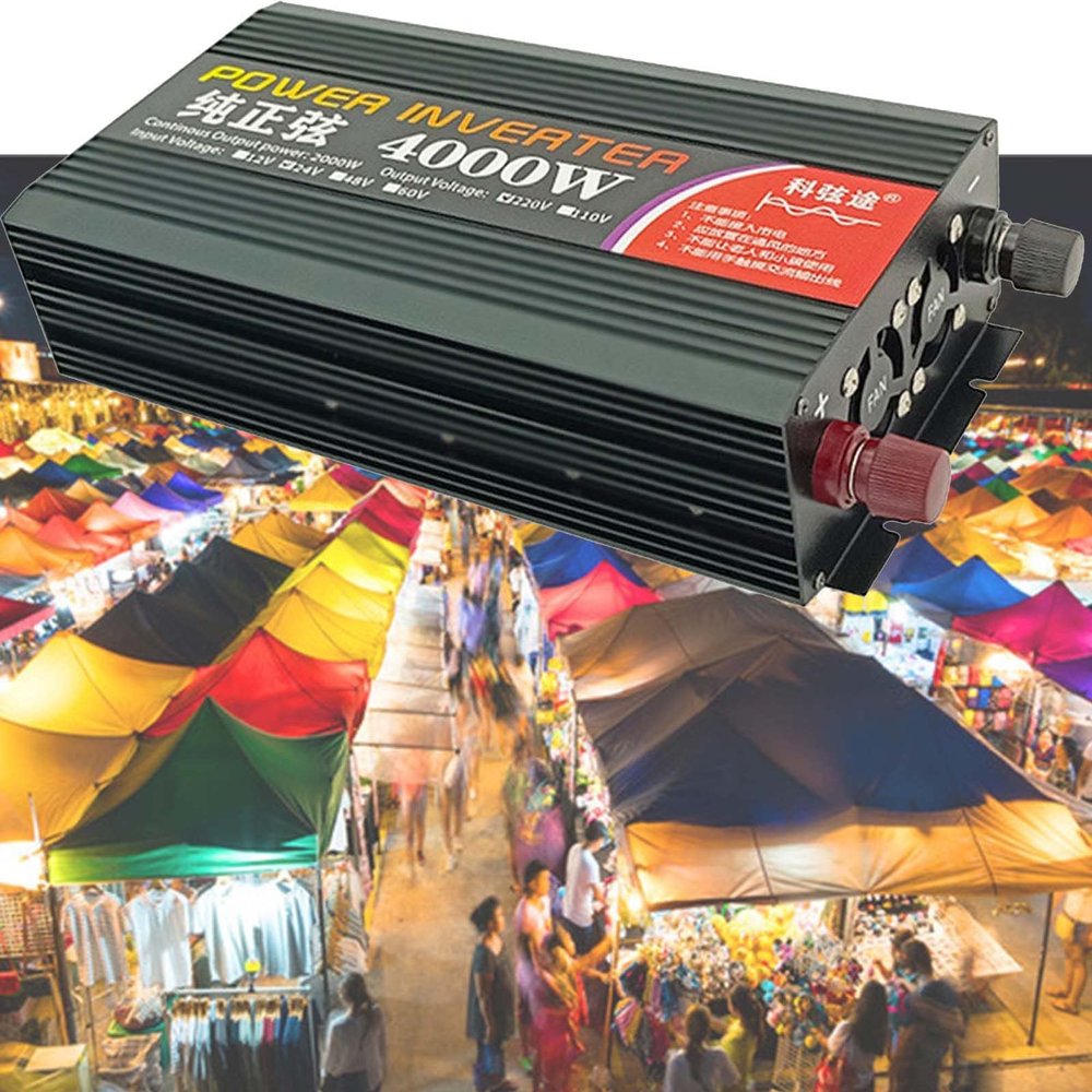 3000W 4000W 5000W 6000W Heavy Duty Pure Sine Wave Power Inverter,DC 12V 24V to AC 110V 220V Car Inverter,with LCD Display,for RV Truck Car Solar System Travel Camping,4000W-24Vto220V