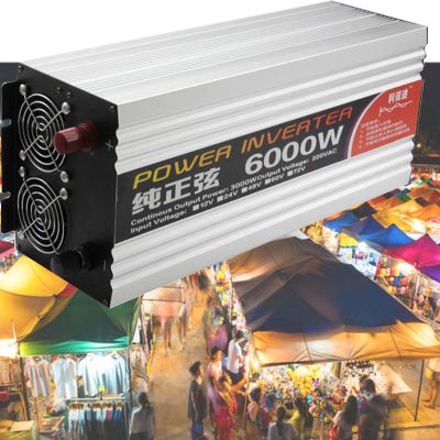 3000W 4000W 5000W 6000W Heavy Duty Pure Sine Wave Power Inverter,DC 12V 24V to AC 110V 220V Car Inverter,with LCD Display,for RV Truck Car Solar System Travel Camping,6000W-12vto220V