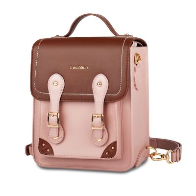 Cwatcun Camera Bag for Women, Retro Camera Crossbody Case, Vintage PU Leather Waterproof Camera Backpack, Lightweight Camera Handbag, Compatible with Canon/Nikon/Sony SLR/DSLR Mirrorless Camera, Lens