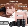 Cwatcun Camera Bag for Women, Retro Camera Crossbody Case, Vintage PU Leather Waterproof Camera Backpack, Lightweight Camera Handbag, Compatible with Canon/Nikon/Sony SLR/DSLR Mirrorless Camera, Lens view 2