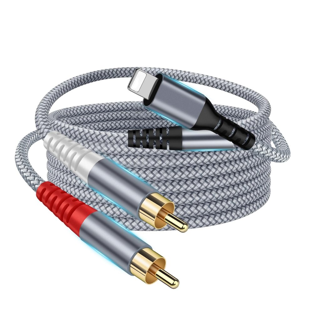 QIMIAOUS [MF Certified 17FT Lighting to RCA Cable Audio Aux Adapter, 2-Male Y Splitter Audio Cord Compatible with iPad, iPhone 14/13 Pro for Amplifier, Car, Home Theater, Speaker and More