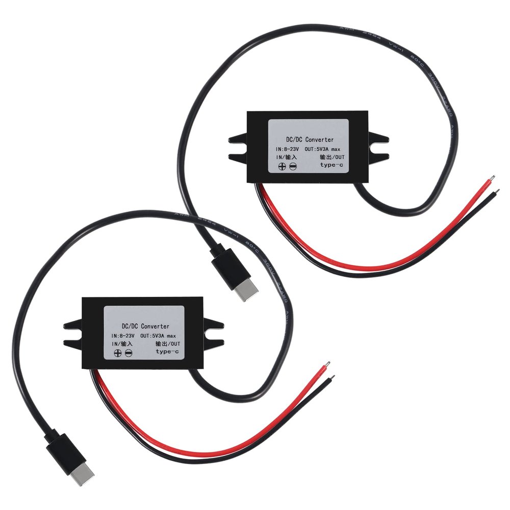 2pcs DC 12V/24V to 5V USB C Buck Converter 3A 15W Step Down Converter Voltage Regulator Waterproof Power Adapter for Raspberry Pi 4 Cellphone Car
