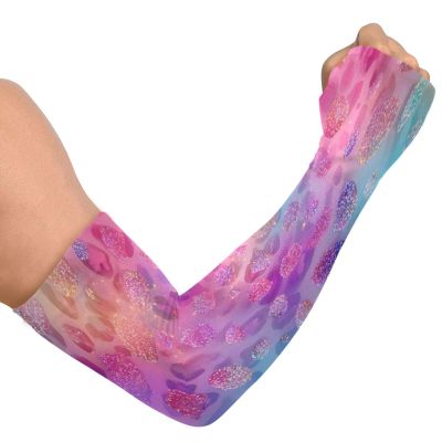 Dussdil Pink Silver Sparkling Leopard Gardening Arm Sleeves Farm UV Sun Protection Cooling Arm Sleeves for Garden Farm Women Men with Thumb Hole
