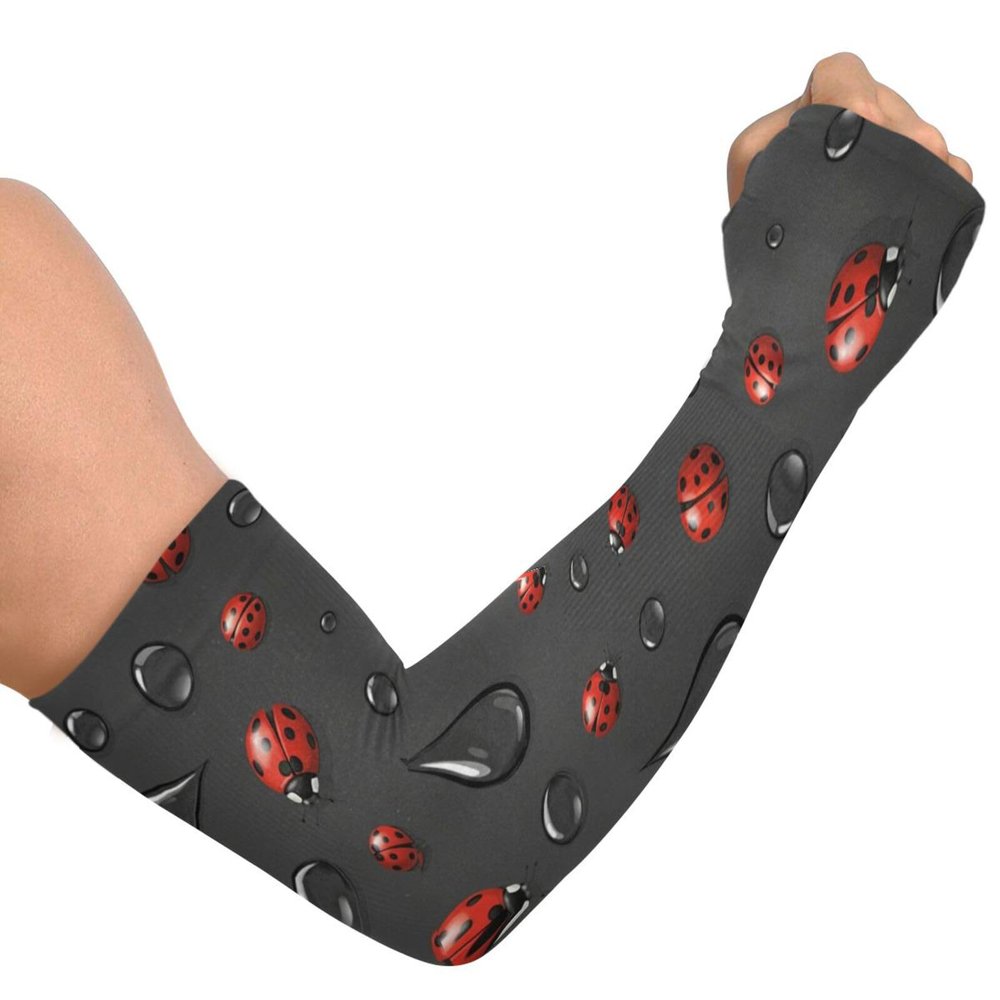 Dussdil Red Ladybugs Gardening Arm Sleeves Water on Dark Ladybird Farm UV Sun Protection Cooling Arm Sleeves for Garden Farm Women Men with Thumb Hole