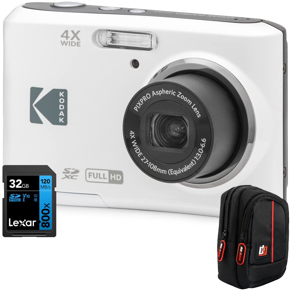 Kodak FZ45WH PIXPRO FZ45 16MP Digital Camera White Bundle with Lexar 32GB High-Performance 800x UHS-I SDHC Memory Card Blue Series and Deco Photo Point and Shoot Field Bag Camera Case