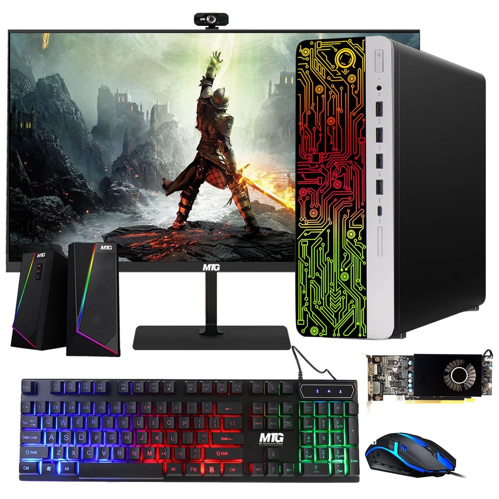 HP G3 Gaming Desktop PC, Intel Core i7 6th Gen, AMD RX 550 Graphics, 32GB RAM, 240GB SSD + 3TB HDD, MTG 27 Inch Monitor, RGB Keyboard Mouse, Speaker, Webcam, WiFi, Windows 11 (Renewed)