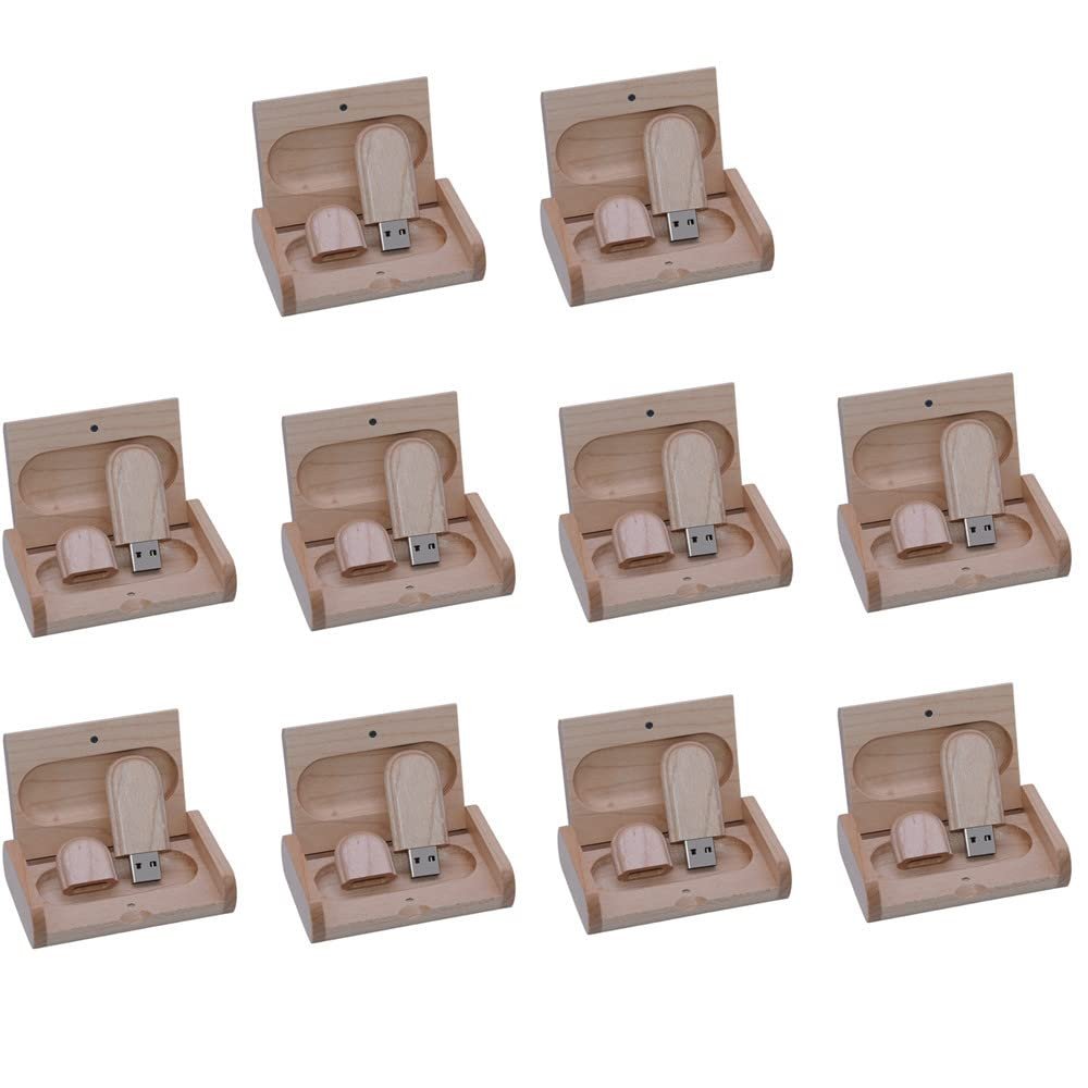 10 Pack 32GB Custom USB Flash Drive Personalized Logo,Wooden USB Pendrive with Box, Wood USB Thumb Drive Memory Stick Free Customize Company Wedding Photography Vedio Logo (10 Pack 32GB)