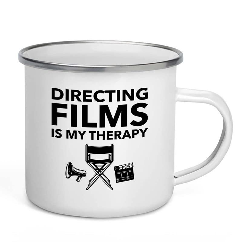Filmmaker Camper Mug 12oz - Directing films is my therapy - Filmmaker Gifts Camera Lens Cut Prop Director Movie Film Scriptwriter