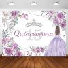 Sensfun Quinceanera 15th Birthday Backdrop for Princess Girl Mis Quince Anos Sweet 15 Birthday Decorations Banner Purple Silver Flowers Butterfly Party Photography Background Photoshoot Props 10x7ft view 1