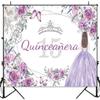 Sensfun Quinceanera 15th Birthday Backdrop for Princess Girl Mis Quince Anos Sweet 15 Birthday Decorations Banner Purple Silver Flowers Butterfly Party Photography Background Photoshoot Props 10x7ft view 2