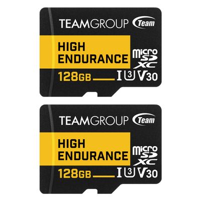 TEAMGROUP HIGH Endurance 128GB 2 Pack Micro SDXC UHS-I U3 V30 100MB/s Designed for Monitoring Stable Durable Long Lasting Flash Memory Card Security Camera 4K&Full HD Video Recording THUSDX128GIV3067