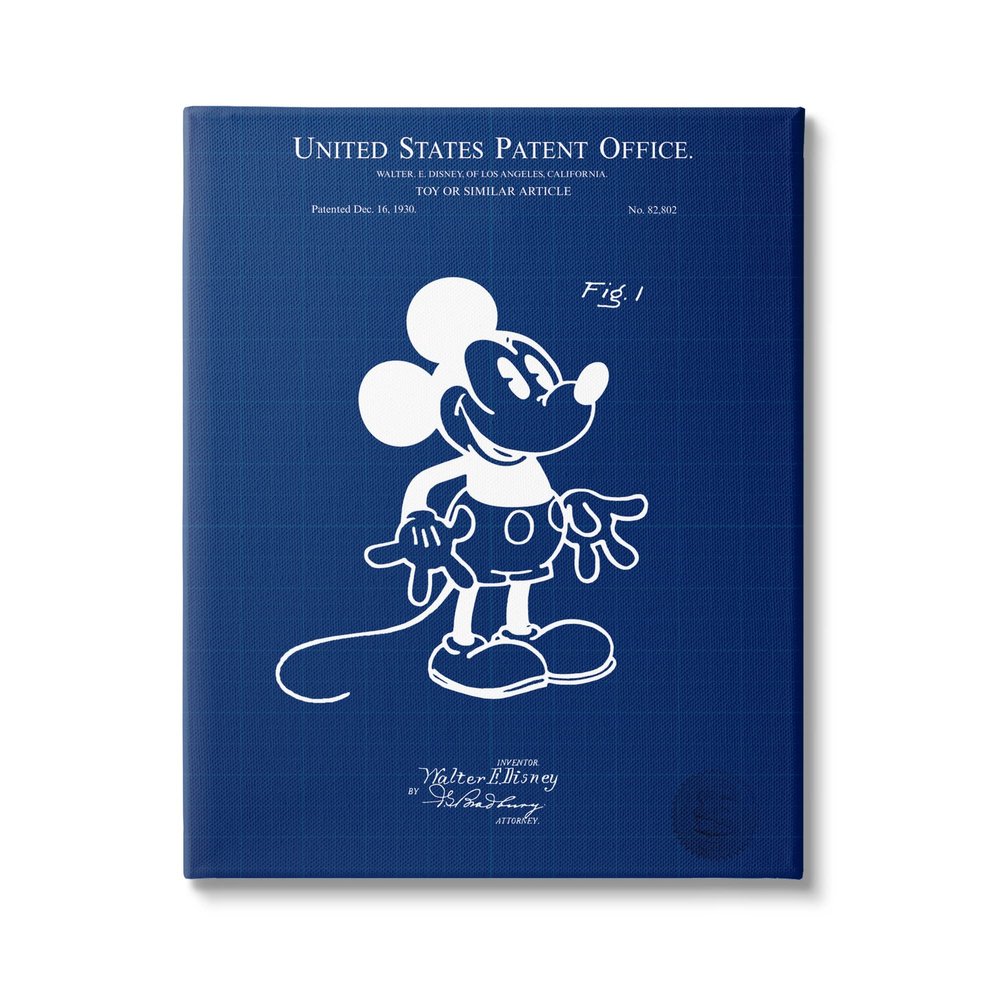Cartoon Mouse Blueprint Vintage, 16 x 20 Inch Canvas Wall Art