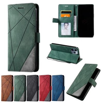 Case for iPhone 12 Pro Max 6.7" 5G, Business Splicing Casual Flip Folio Leather Magnetic Card Holder Kickstand Wallet Case for iPhone 12 Pro Max 6.7" 5G-Green
