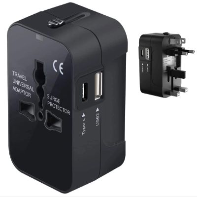Travel USB Plus International Power Adapter Compatible with Acer Liquid S1 for Worldwide Power for 3 Devices USB TypeC, USB-A to Travel Between US/EU/AUS/NZ/UK/CN (Black)