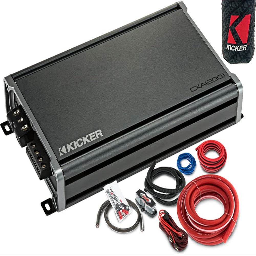 KICKER Amplifier and Amp Kit Package of 2 Items - CX Series 1200W RMS Class D Monoblock Amplifier and Complete 4AWG Wiring Kit