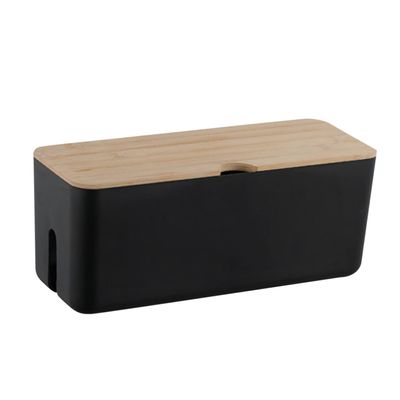 HONMEET Easy to Use Cord Organizer Box Bamboo Wood Cover Electrical Cord Management Case Home Office