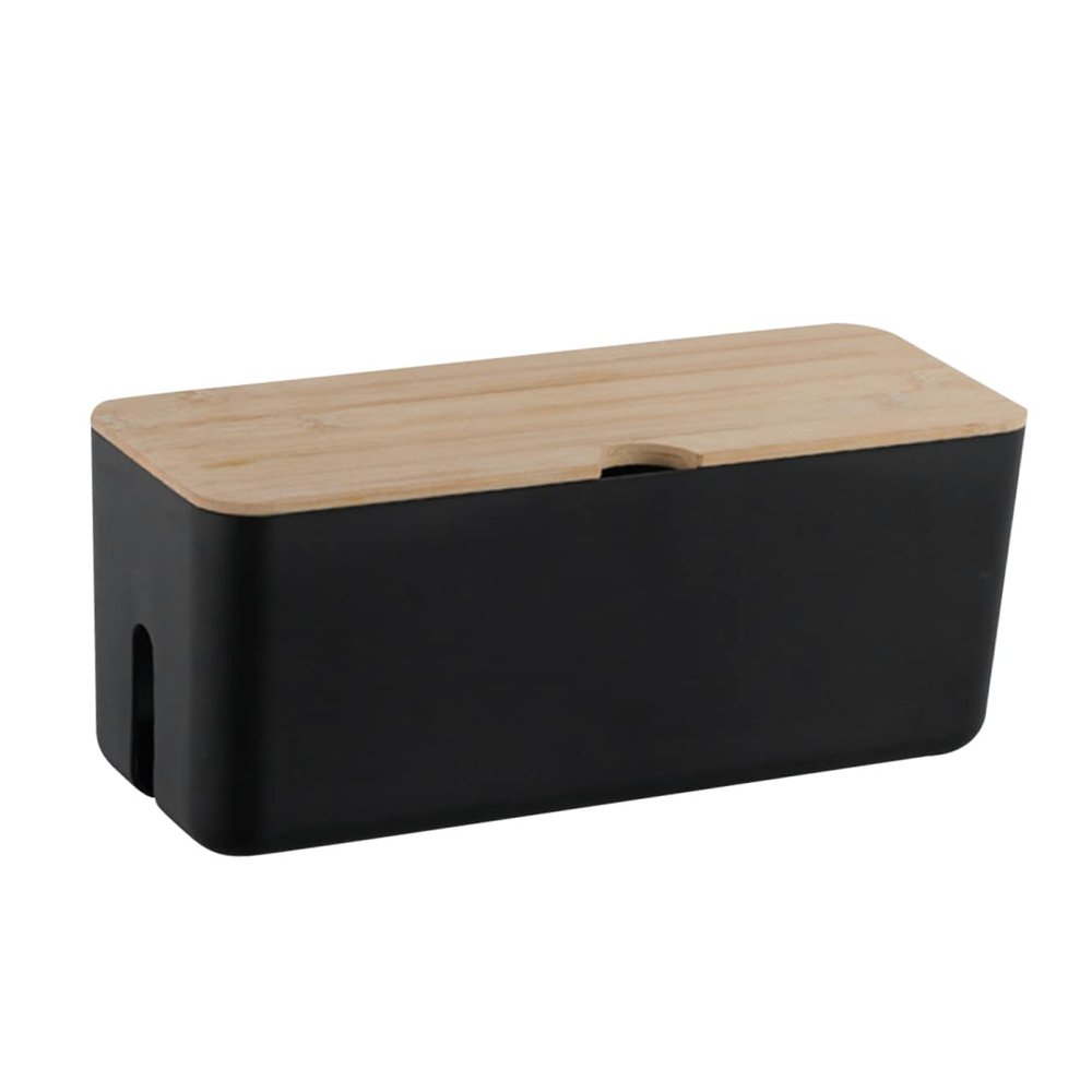 HONMEET Easy to Use Cord Organizer Box Bamboo Wood Cover Electrical Cord Management Case Home Office