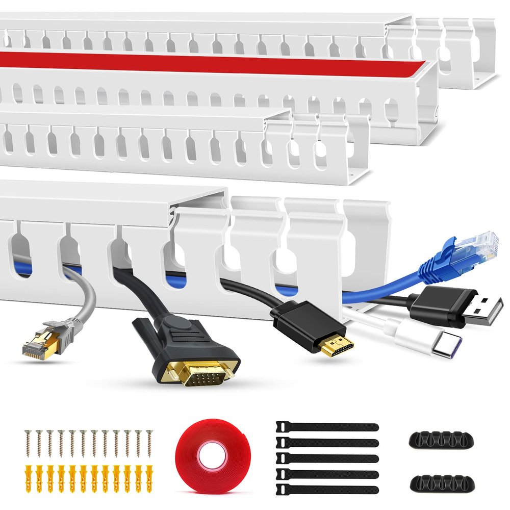 Cable Duct Management Raceway Kit, 62.8" (4 x 15.7) Server Rack Cable Management, Cable Management for Hide Network HDMI VGA Cable, Open Slot Cable Track Desk Wire Channel, Cable Raceway White 4 Pack