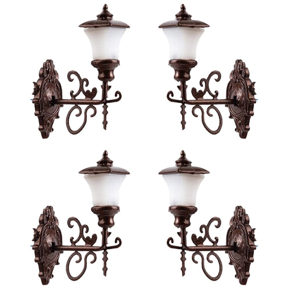Yardwe 4pcs Dollhouse Miniature Wall Lamp Vintage Min Wall Sconces Model Railway Train Lights Pathway Lantern for Micro Landscape Ornaments