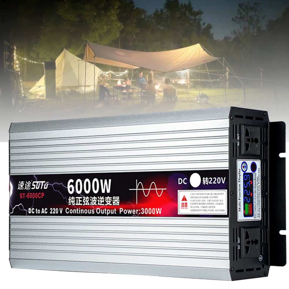 3000W / 4000W / 5000W /6000W/8000W Pure Sine Wave Power Inverter 12V/24V/48V/60V DC to 110V /230V AC with LCD Display,Power Converter for RV, Camping, Boat,Outdoor,6000W-12vto220v