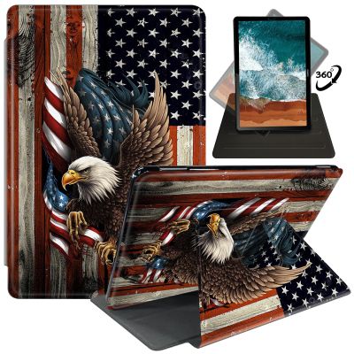 Case for 6.8'' Kindle Paperwhite (11th Generation,2021),360 Degree Rotating Swivel Stand Flip Case Covers for Kindle Paperwhite Signature Edition E-Reader 11th Gen-Bald Eagle with Flag